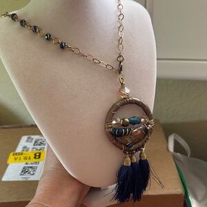 Elegant Blue and Gold Necklace with Tassel